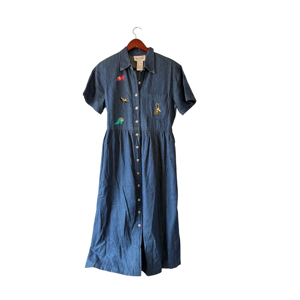 Olivia Rose Vintage Denim Midi Dress Embroidered Heels Handbags Blue 14P